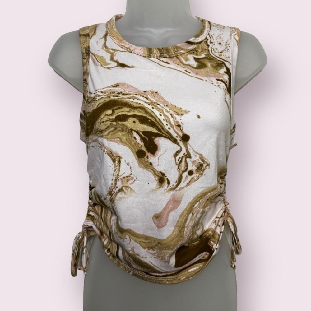 Caution to the Wind Marble Crop Top Brown White Cutout Ruched Size M